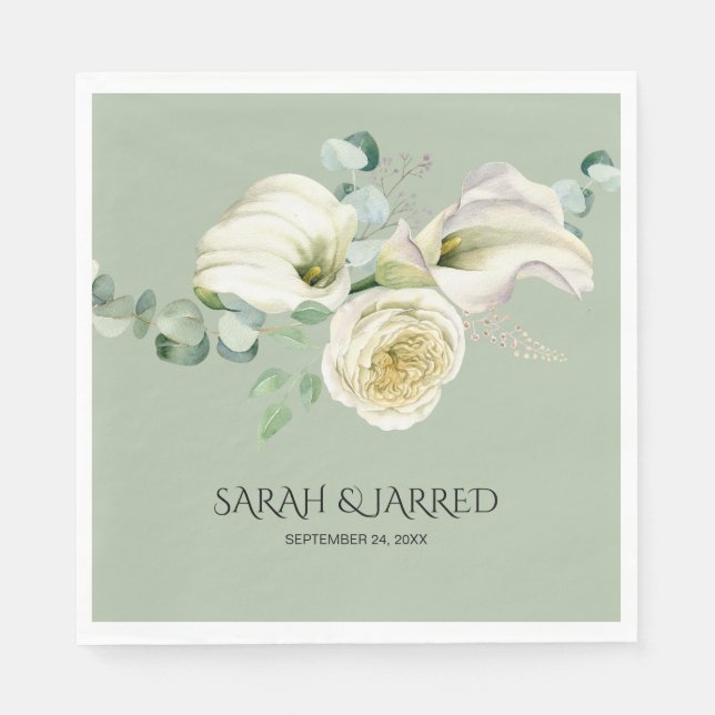 Watercolor White Calla Lilies Napkins (Front)