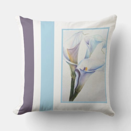 Watercolor White Calla Lilies Outdoor Pillow