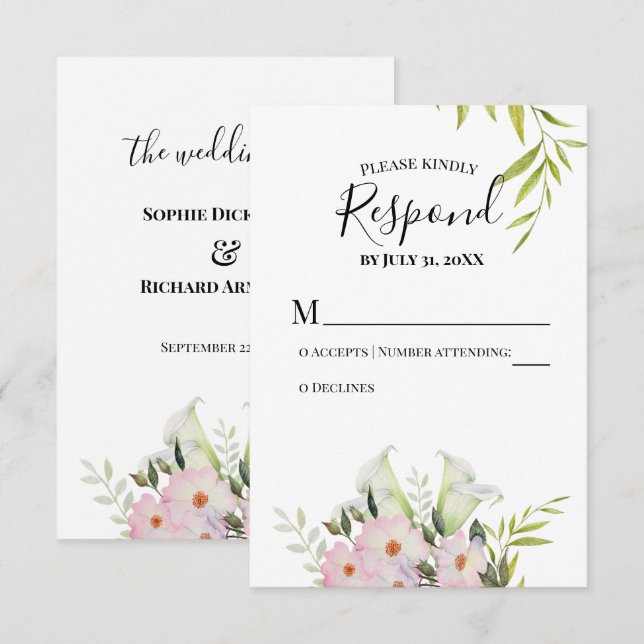 Watercolor White Calla Lilies Wedding RSVP Card (Front/Back)