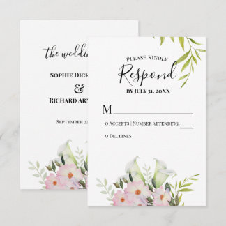 Watercolor White Calla Lilies Wedding RSVP Card