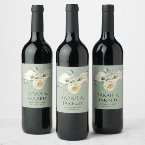 Watercolor White Calla Lilies Wine Label