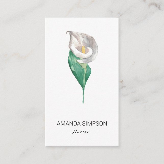 Watercolor, White Calla lily flower business card (Front)