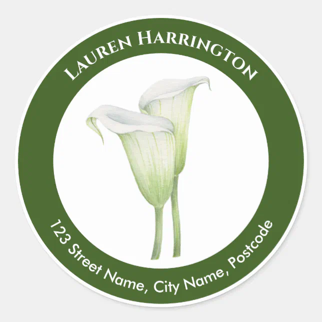 Watercolor White Calla Lily Illustration Circle Classic Round Sticker ...