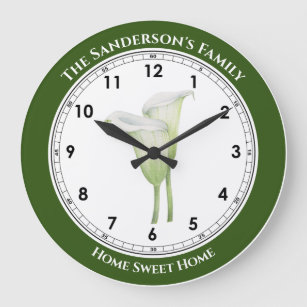 Watercolor White Calla Lily Illustration Large Clock