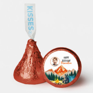 Watercolor White Camping Bear Kids Photo Birthday Hershey®'s Kisses®