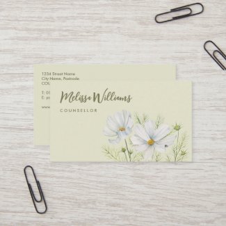 Watercolor White Cosmos Flowers Botanical Painting