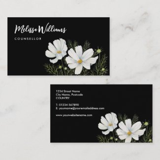 Watercolor White Cosmos Flowers Botanical Painting
