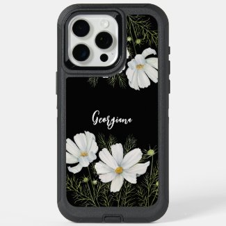 Watercolor White Cosmos Flowers Botanical Painting