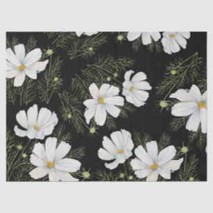 Watercolor White Cosmos Flowers Botanical Painting Tissue Paper