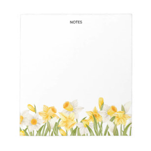 Watercolor White Daffodil Floral Personalized Notepad