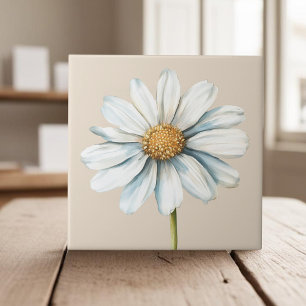 Watercolor white daisy cottagecore floral ceramic tile
