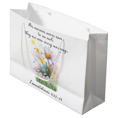 Watercolor White Daisy Painted Flowers With Quote  Large Gift Bag