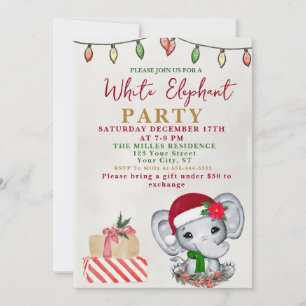 Watercolor White Elephant Gift Exchange Party Invitation