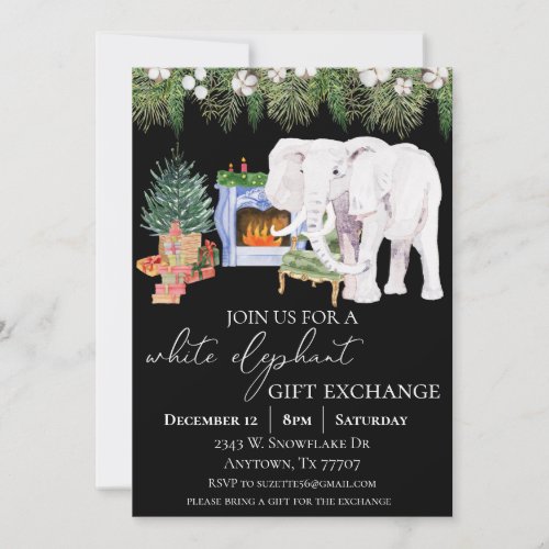 Watercolor White Elephant Gift Exchange Party Invitation