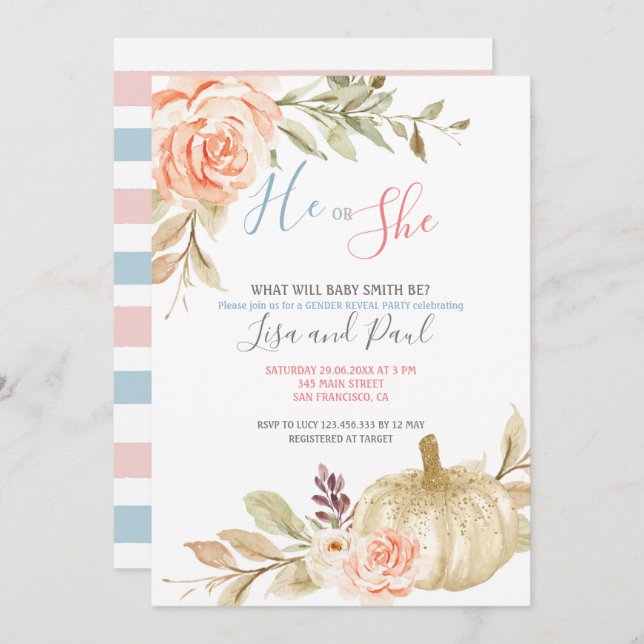 Watercolor White Fall Gender Reveal Invitation (Front/Back)