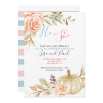Watercolor White Fall Gender Reveal Invitation