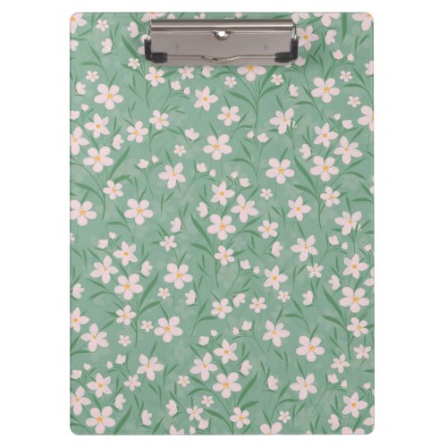 Watercolor White Floral Botanical Green Pattern Clipboard