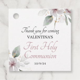 Watercolor White Floral First Holy Communion Favor Tags