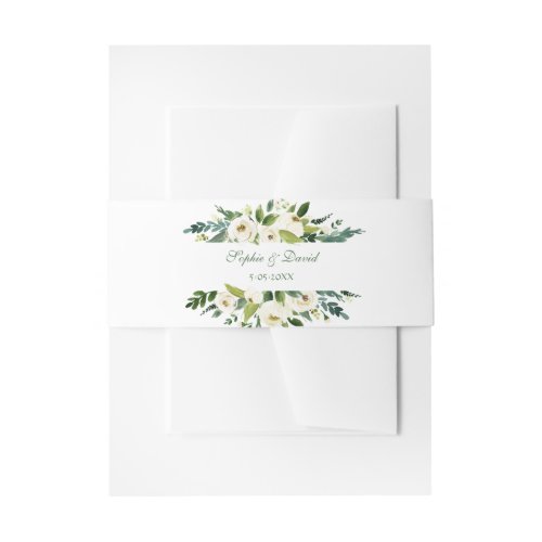 Watercolor White Floral Frame Wedding Invitation Belly Band