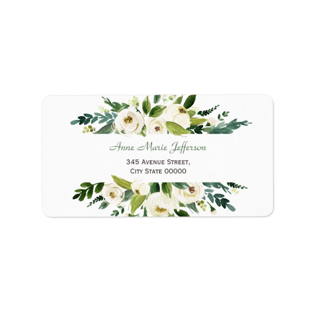 Watercolor White Floral Frame Wedding Label (Front)