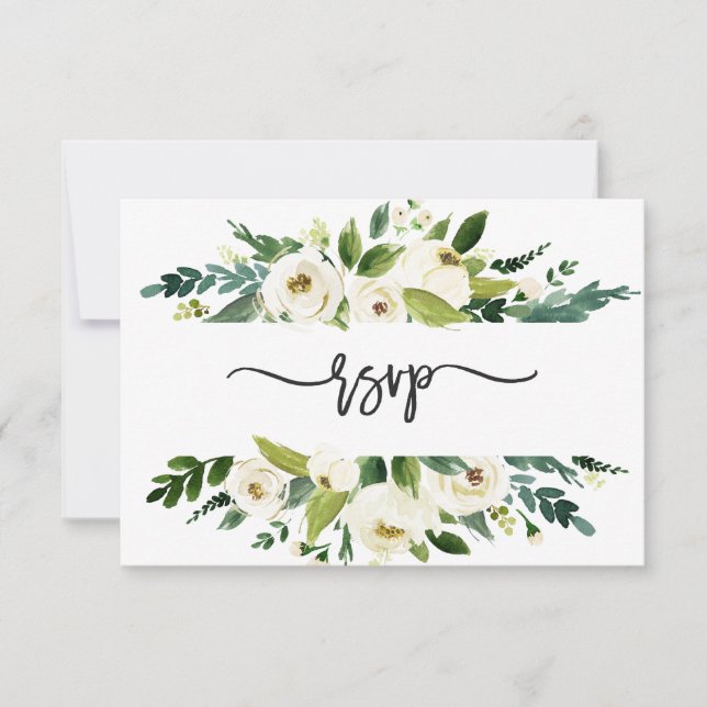 Watercolor White Floral Frame Wedding RSVP Invitation (Front)