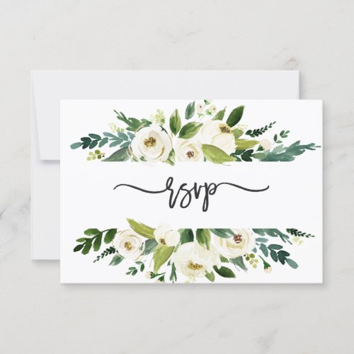 Watercolor White Floral Frame Wedding RSVP Invitation