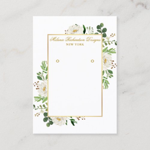 Watercolor White Floral Gold Earring Display Card