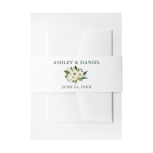 Watercolor White Floral Greenery Wedding Invitation Belly Band