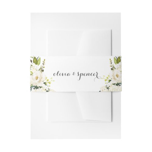 Watercolor White Floral Modern Boho Wedding Invitation Belly Band