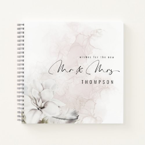 Watercolor White Floral New Mr Mrs Guest Book