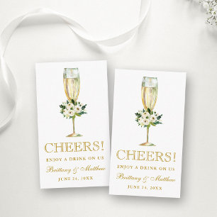 Watercolor White Floral Wedding Drink Ticket Card