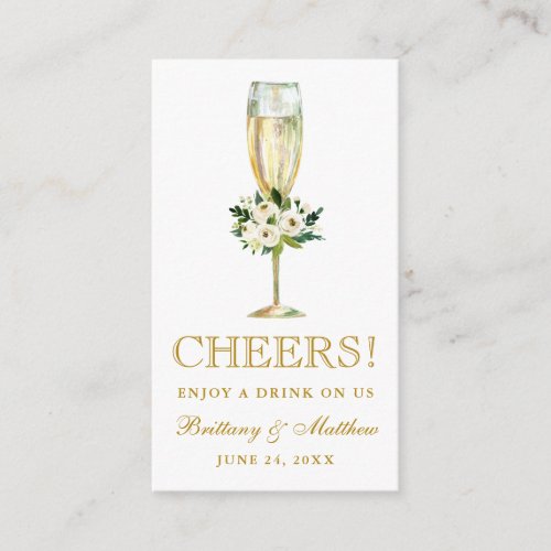 Watercolor White Floral Wedding Drink Ticket Card