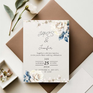 watercolor white floral wedding invitations
