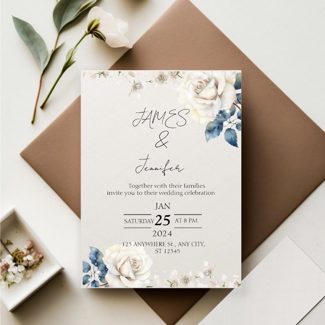 watercolor white floral wedding invitations (Creator Uploaded)