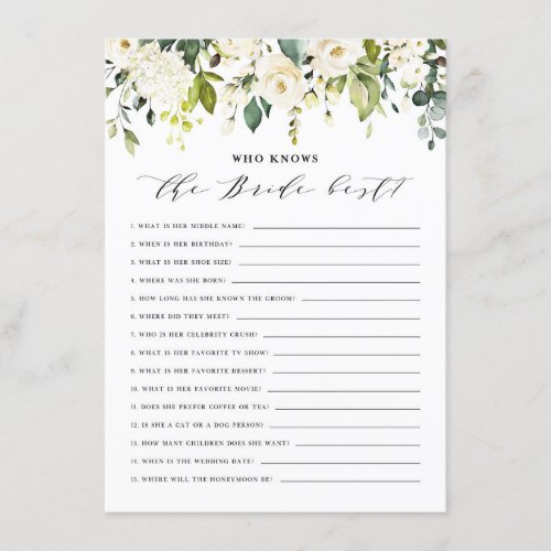 Watercolor White Floral Who Knows the Bride Best Enclosure Card