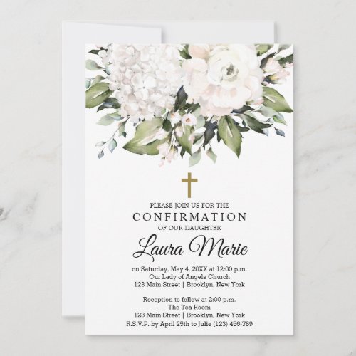 Watercolor White Florals Confirmation Invitation