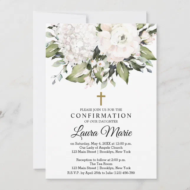 Watercolor White Florals Confirmation Invitation | Zazzle