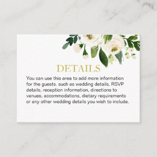 Watercolor White Flower Details Enclosure Card