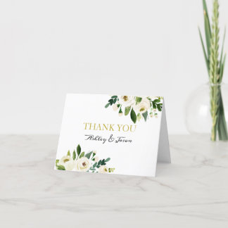 Watercolor White Flower Letterpress Thank You Card