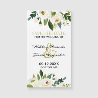 Watercolor White Flower Magnetic Save the Date