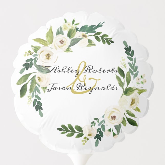 Watercolor White Flower Wedding Balloon (Back)
