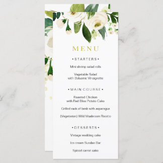 Watercolor White Flower Wedding Menu