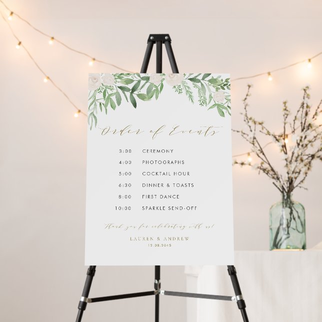 Watercolor White Flowers and Greenery Wedding Foam Board (In Situ (Stand))