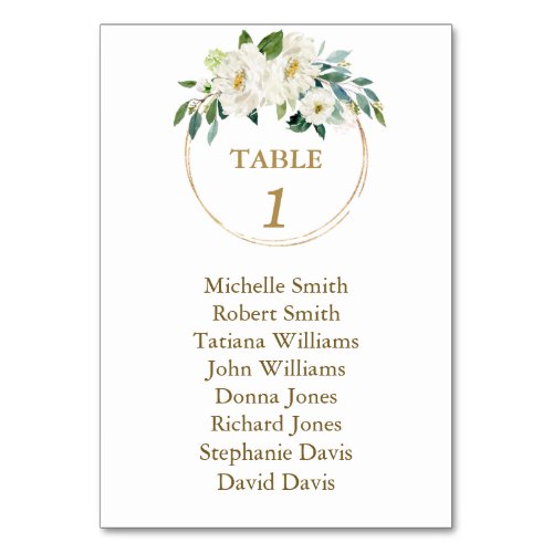 Watercolor White Flowers Baptism Seating Chart Table Number
