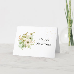 Watercolor white flowers Elegant New Year Card 