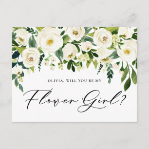 Watercolor White Flowers Flower Girl Proposal Invitation Postcard