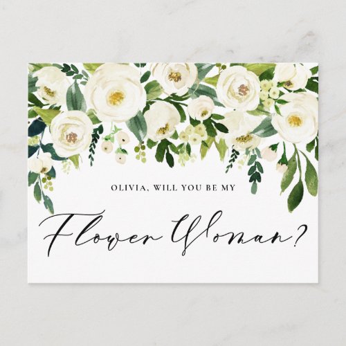 Watercolor White Flowers Flower Woman Proposal Invitation Postcard