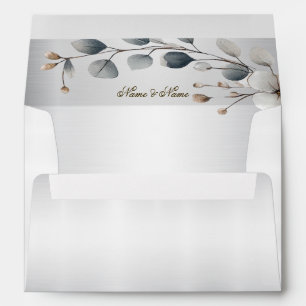 Watercolor White Flowers Golden Frame Silver Teal Envelope