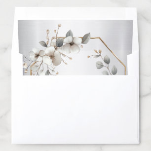 Watercolor White Flowers Golden Frame Silver Teal Envelope Liner