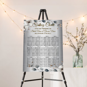 Watercolor White Flowers Golden Frame Silver Teal Foam Board